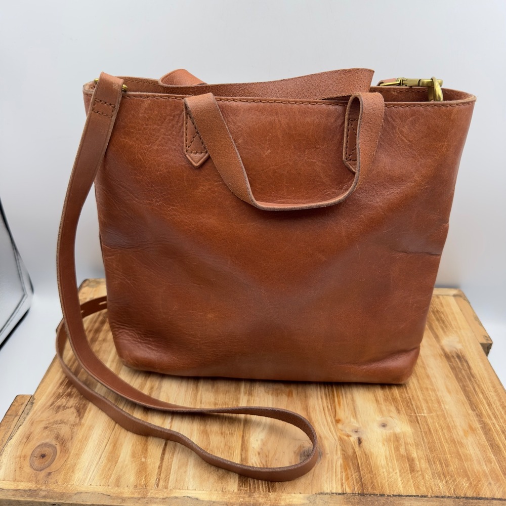 Madewell Zip Top Transport Crossbody Bag English Saddle Brown Leather Tote
